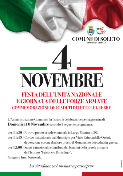 4 NOVEMBRE - COMMEMORAZIONE DEI CADUTI DI TUTTE LE GUERRE