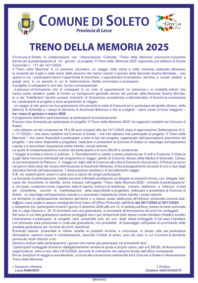 Avviso Pubblico per la partecipazione al  Treno della Memoria 2025