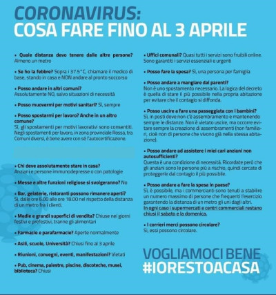 Firmato il Dpcm 9 marzo 2020: #IORESTOACASA